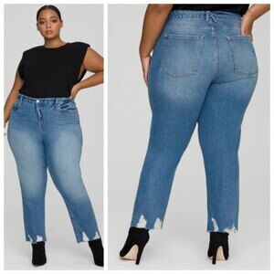 Good American Straight Leg Jeans Jagged Hem High Rise Plus Size 18 Women’s